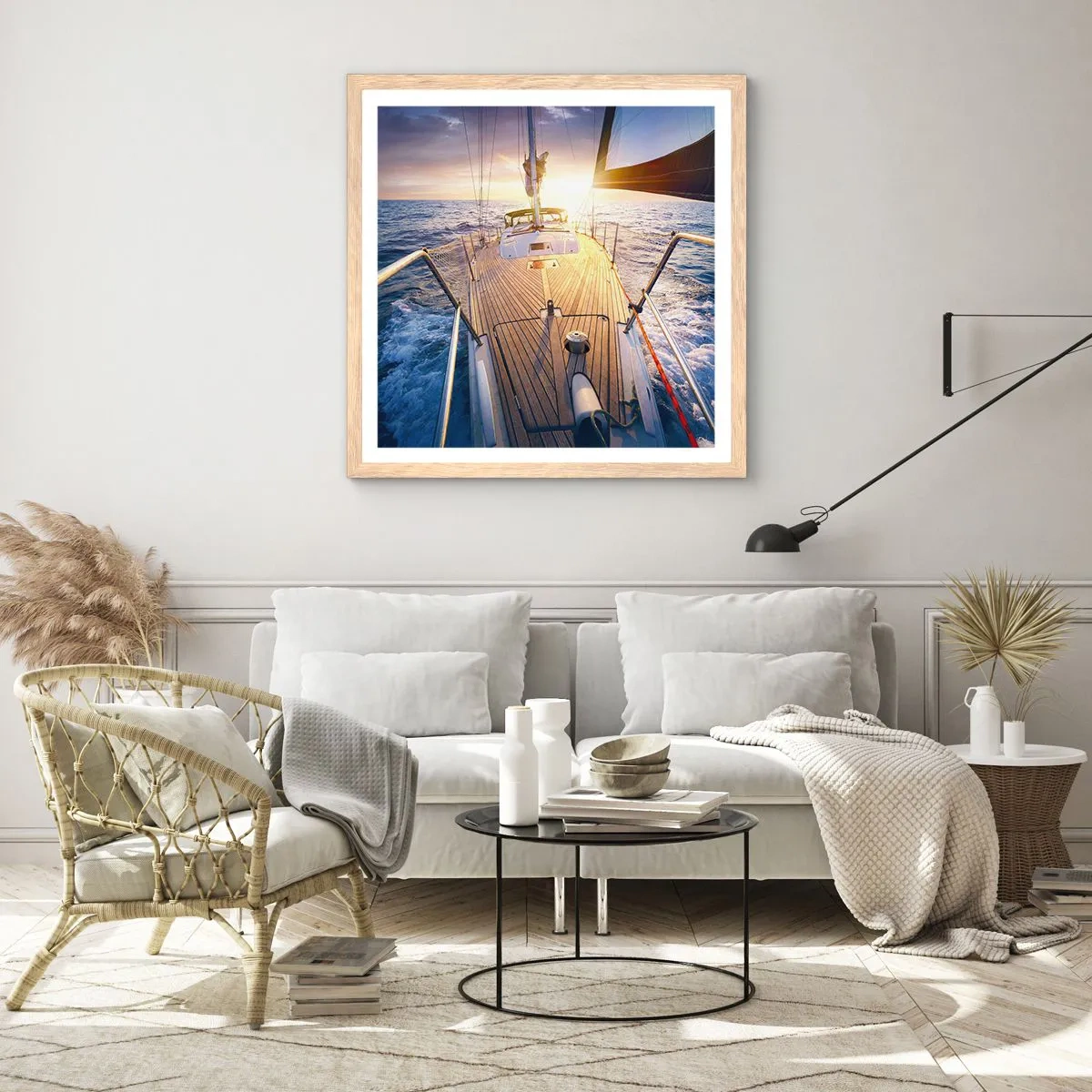 Poster in einem Rahmen aus heller Eiche - Laufen unter den Wellen - 60x60 cm