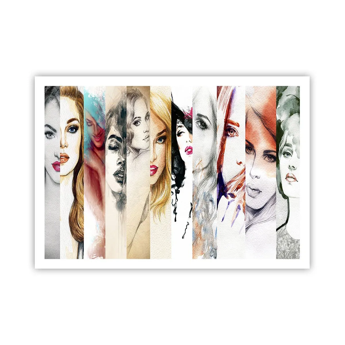 Poster - Eine Sammlung von Frauenporträts in verschiedenen künstlerischen Stilen. - 100x70cm - Und es ist immer DU - Moderne Wanddekoration für Wohnzimmer und Schlafzimmer ARTTOR