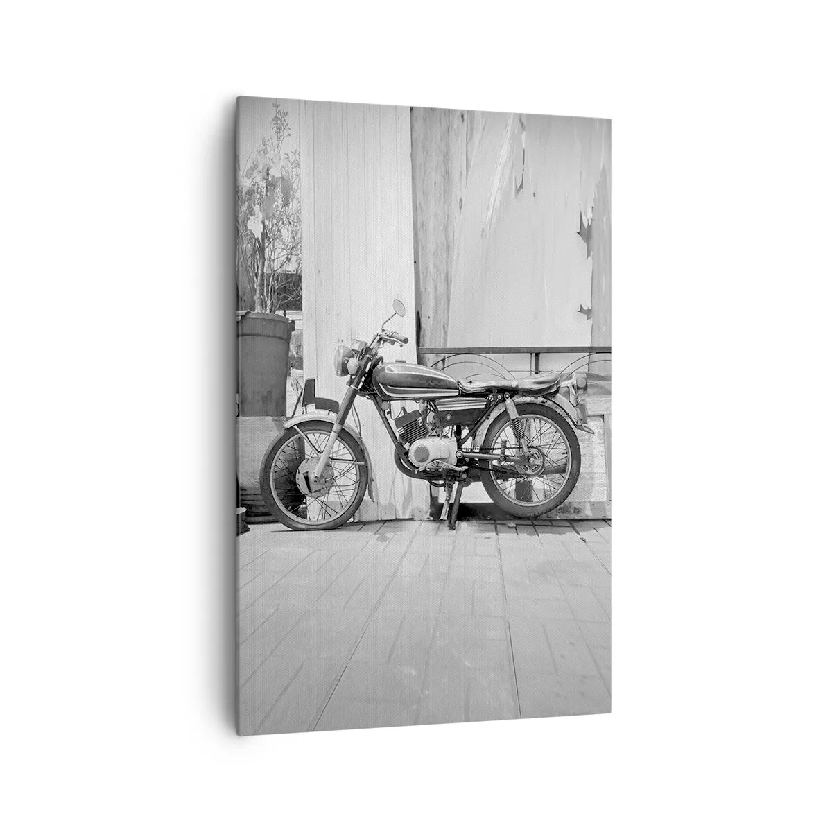 Bild auf Leinwand - Leinwandbild - Schwarz-Weiß-Foto eines klassischen Motorrads - 80x120cm - Klassik über alles - Moderne Wanddekoration für Wohnzimmer und Schlafzimmer ARTTOR