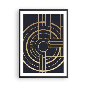 Poster in einem schwarzem Rahmen - Geometrisches Art-Deco-Muster mit goldenen Elementen auf dunklem Hintergrund - 50x70cm - Wendungen der Dinge - Moderne Wanddekoration für Wohnzimmer und Schlafzimmer ARTTOR