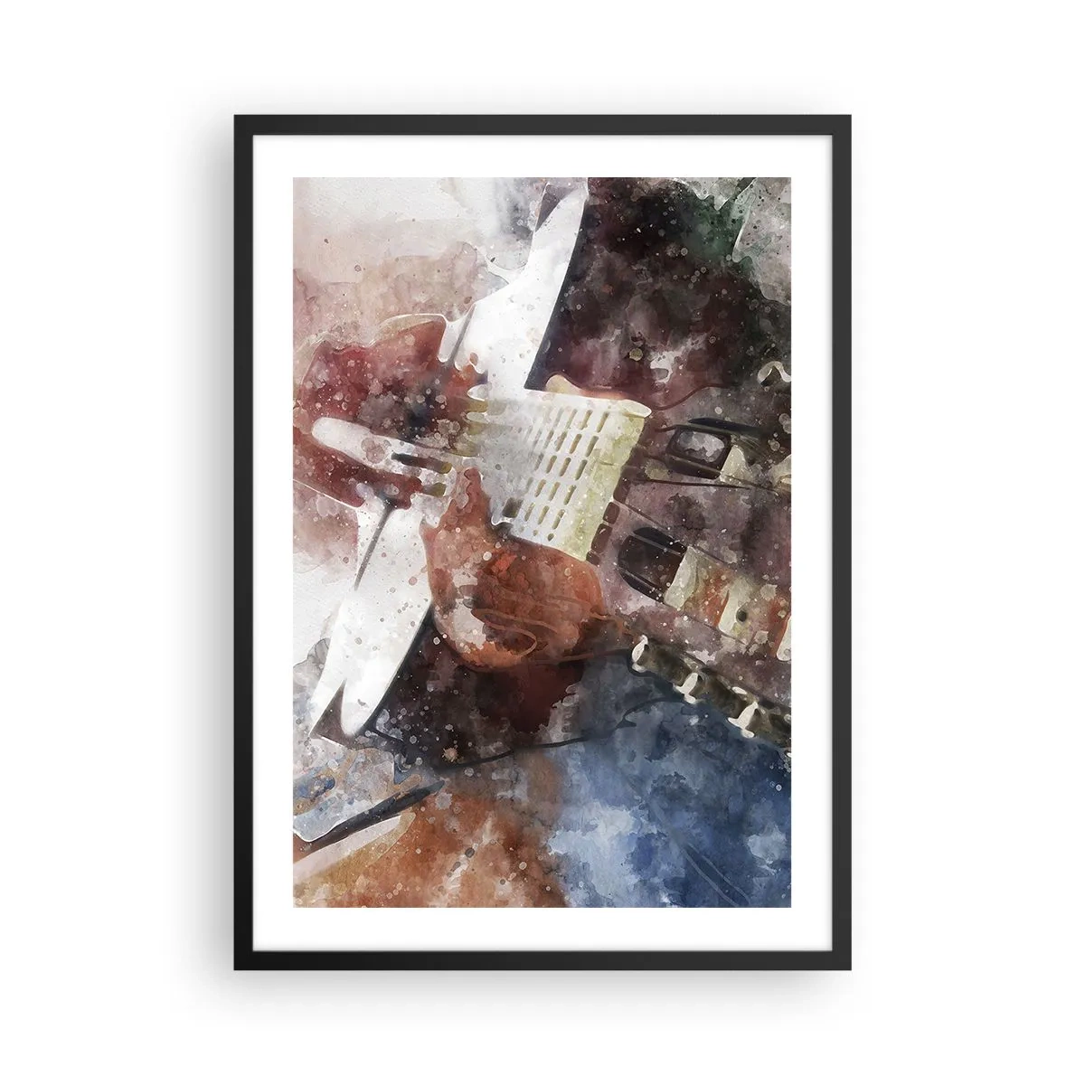 Poster in einem schwarzem Rahmen - Künstlerische Darstellung einer Gitarre im Aquarellstil - 50x70cm - Und was halten Sie davon? - Moderne Wanddekoration für Wohnzimmer und Schlafzimmer ARTTOR