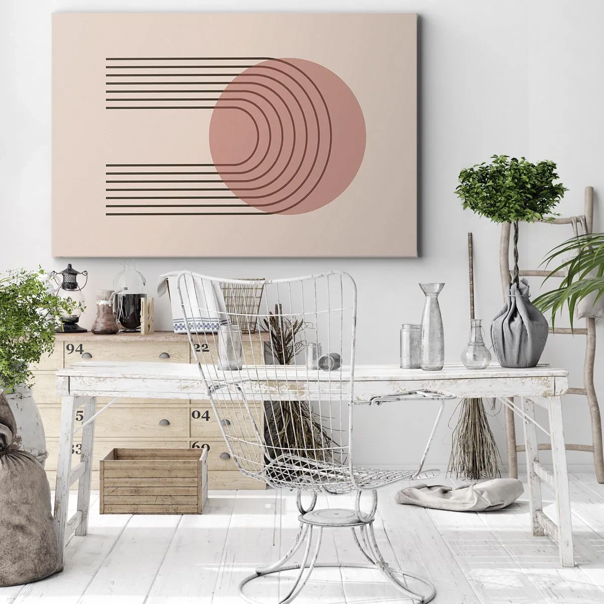 Bild auf Leinwand - Leinwandbild - Abstraktes Motiv mit rosa Kreisen und Linien - 120x80cm - Unwiderstehliche Anziehungskraft - Moderne Wanddekoration für Wohnzimmer und Schlafzimmer ARTTOR