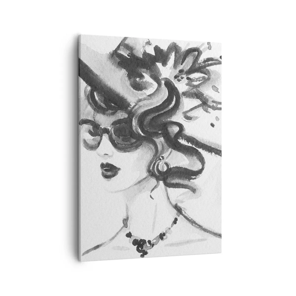 Bild auf Leinwand - Leinwandbild - Elegante Frau mit Hut im Schwarz-Weiß-Stil - 50x70cm - Eine Dame mit Charakter - Moderne Wanddekoration für Wohnzimmer und Schlafzimmer ARTTOR
