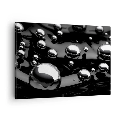 Bild auf Leinwand - Leinwandbild - Abstrakte Tropfen auf einer schwarzen Oberfläche - 70x50cm - Aus der schwarzen Wassertiefe - Moderne Wanddekoration für Wohnzimmer und Schlafzimmer ARTTOR