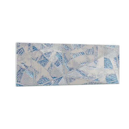 Glasbild - Bild auf glas - Geometrische Muster in Blau- und Grautönen - 140x50cm - In einem blaugrauen Labyrinth - Moderne Wanddekoration für Wohnzimmer und Schlafzimmer ARTTOR