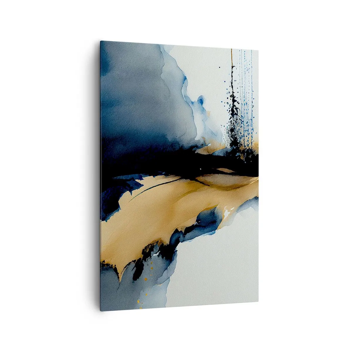 Bild auf Leinwand - Leinwandbild - Eine abstrakte Komposition in Marineblau- und Goldtönen - 80x120cm - Hinter dem Vorhang - Moderne Wanddekoration für Wohnzimmer und Schlafzimmer ARTTOR