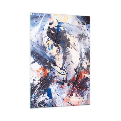 Glasbild - Bild auf glas - Abstrakte Malerei in intensiven Farben - 50x70cm - Verrückter Tanz der Abstraktion - Moderne Wanddekoration für Wohnzimmer und Schlafzimmer ARTTOR