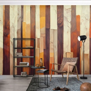 Fototapete Premium Sand - Vertikale Streifen in Baumstamm-Optik in warmen Farben - 100x70cm - Hymne der Waldbäume - Moderne Wanddekoration für Wohnzimmer und Schlafzimmer ARTTOR