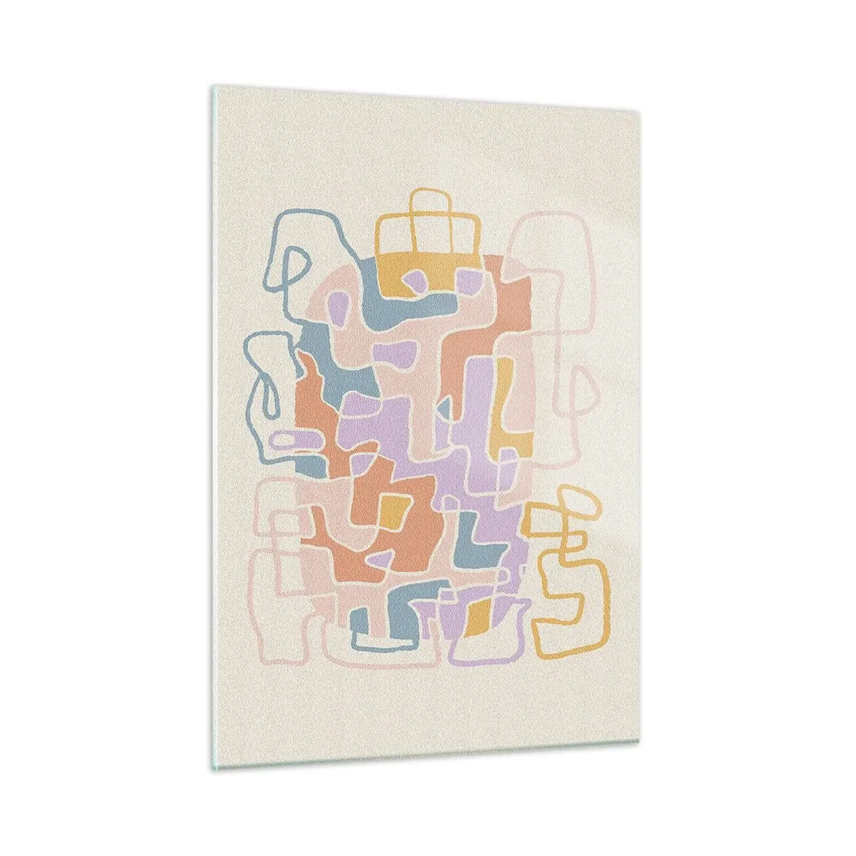 Glasbild - Bild auf glas - Ein buntes Labyrinth aus Linien auf cremefarbenem Hintergrund - 50x70cm - Labyrinth – ein freudiges Abenteuer - Moderne Wanddekoration für Wohnzimmer und Schlafzimmer ARTTOR