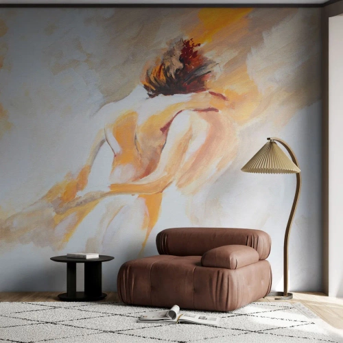Fototapete Premium Sand - Ein abstraktes Gemälde eines Paares in zärtlicher Umarmung - 100x70cm - Am Himmel der Nähe - Moderne Wanddekoration für Wohnzimmer und Schlafzimmer ARTTOR