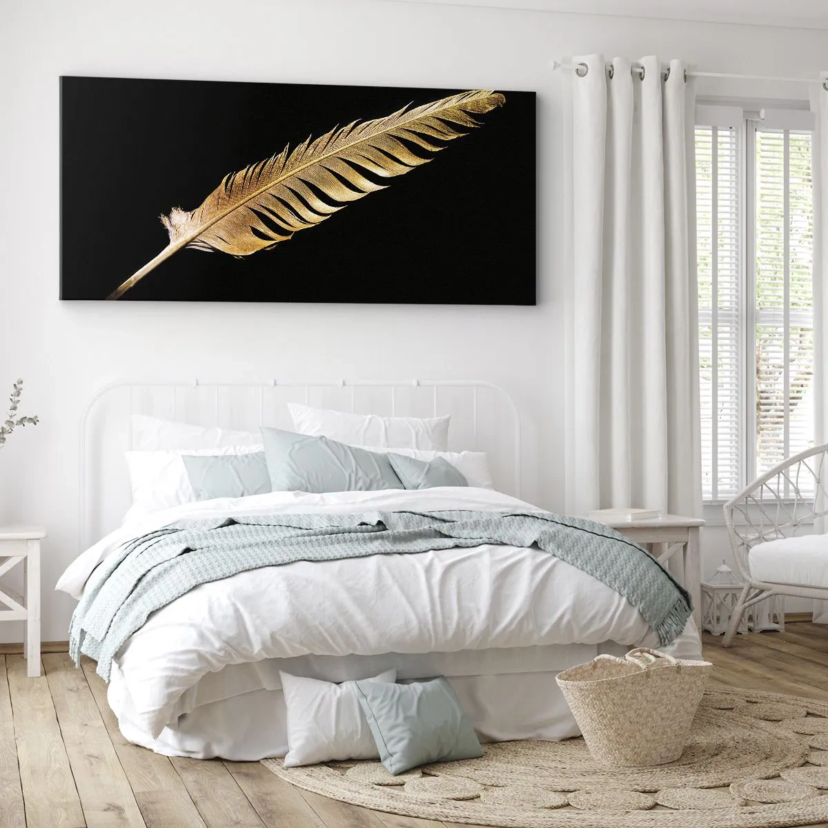 Bild auf Leinwand - Leinwandbild - Goldene Feder auf schwarzem Hintergrund - 120x50cm - Er hat ein ungewöhnliches Schreibtalent ... - Moderne Wanddekoration für Wohnzimmer und Schlafzimmer ARTTOR