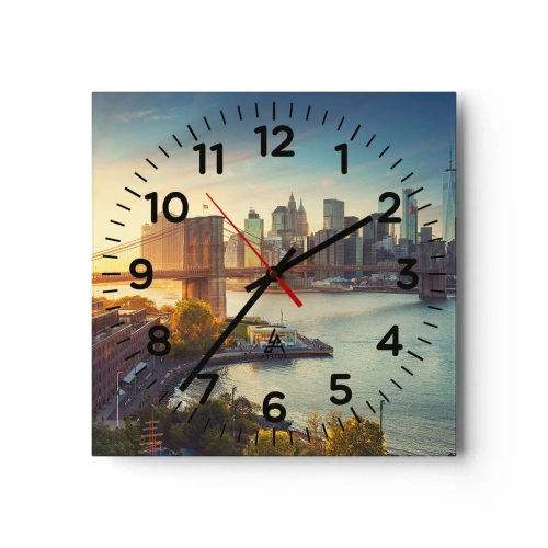 Wanduhr - Glasuhr - Morgendämmerung der Großstadt - 40x40 cm