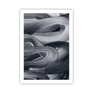Poster - Abstrakte schwarze und weiße Linien in einem harmonischen Geflecht - 50x70cm - Die Fließfähigkeit der Realität - Moderne Wanddekoration für Wohnzimmer und Schlafzimmer ARTTOR
