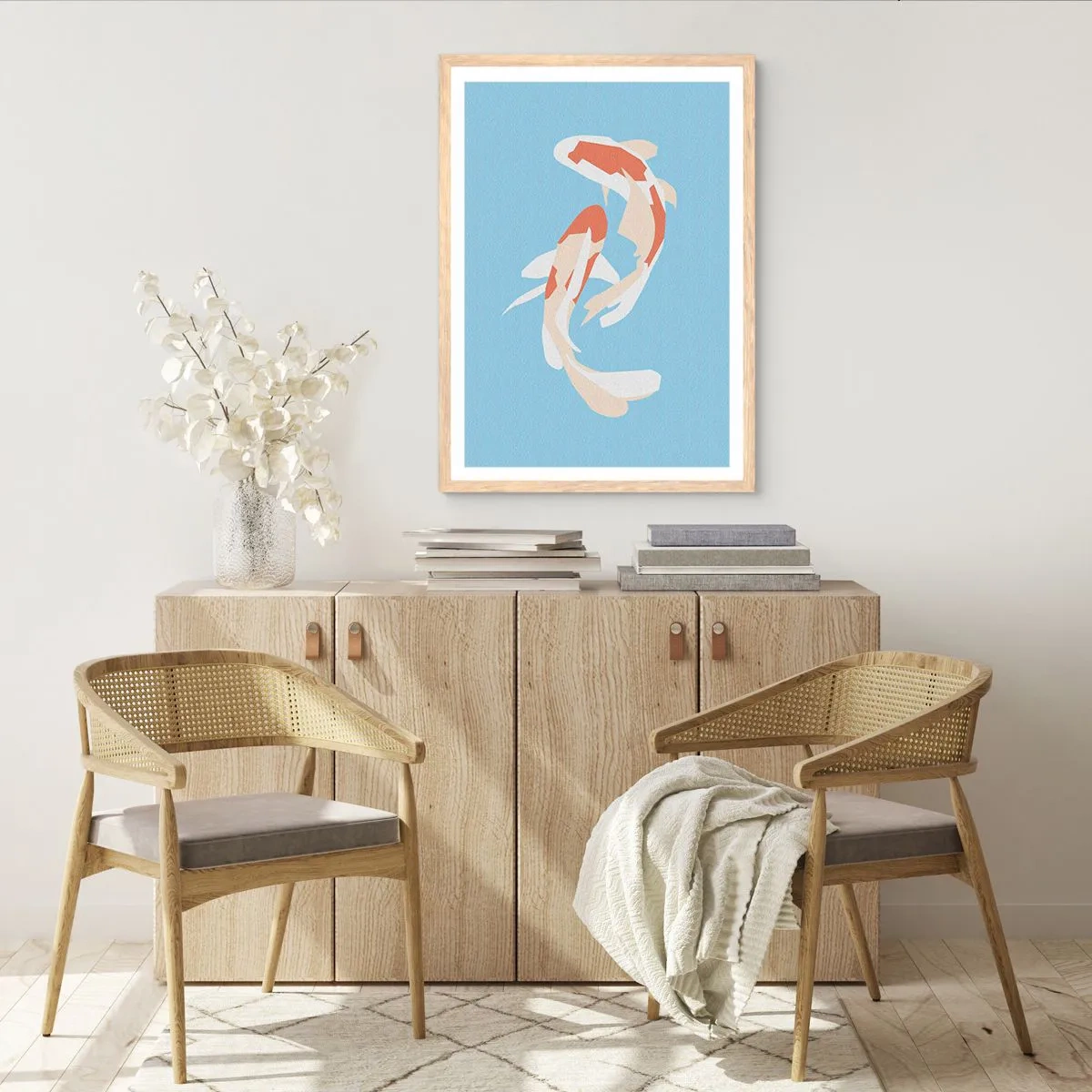 Poster in einem Rahmen aus heller Eiche - Spontanes Synchronschwimmen - 50x70 cm