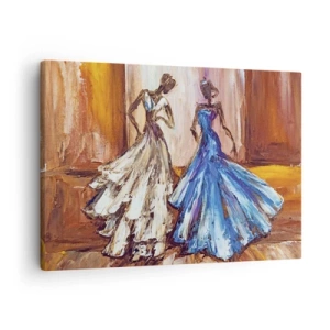 Bild auf Leinwand - Leinwandbild - Figuren in Abendkleidern im künstlerischen Stil - 70x50cm - Ein dankbares Duo - Moderne Wanddekoration für Wohnzimmer und Schlafzimmer ARTTOR