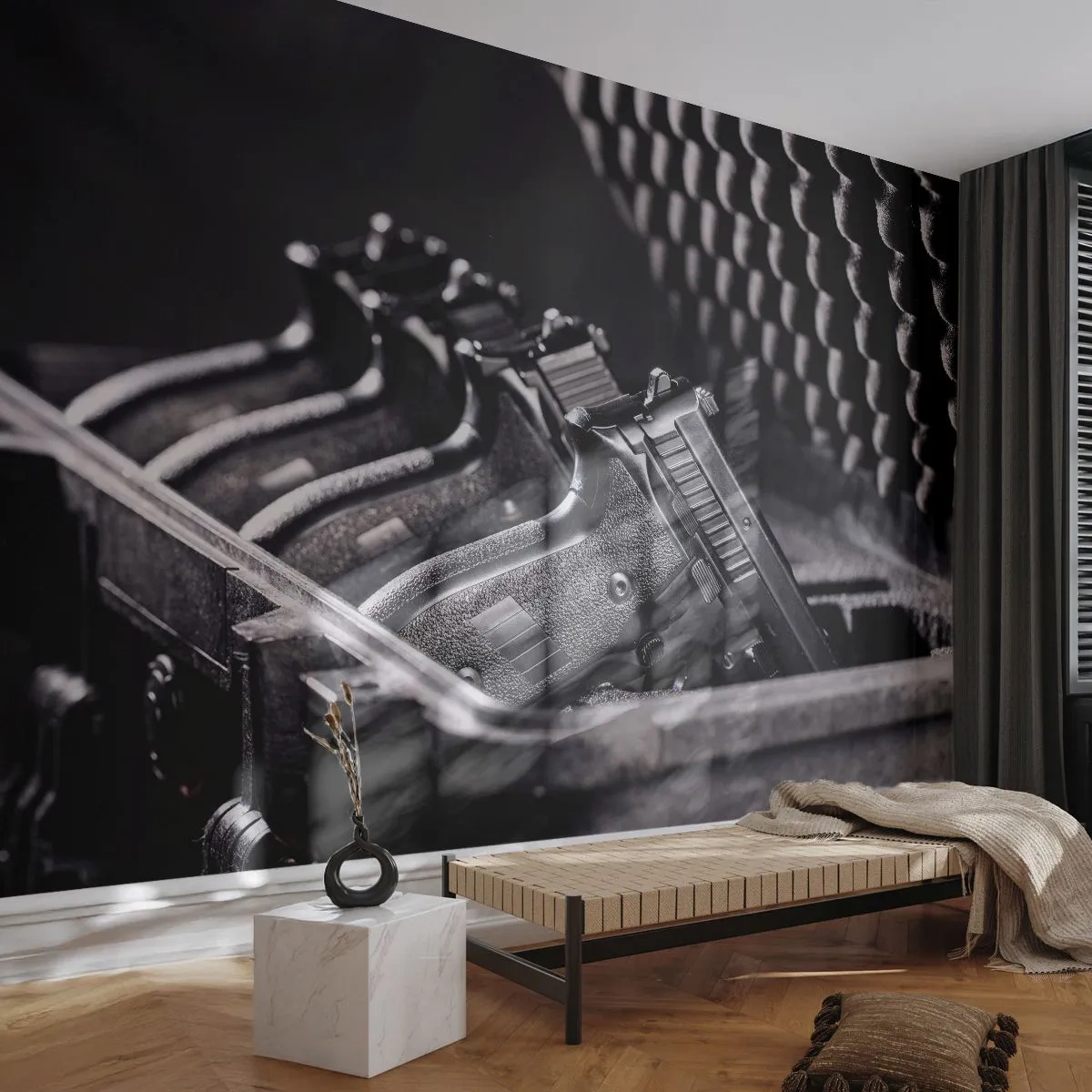 Fototapete Premium Sand - Männersport - Militär, Waffe, Pistole - 500x350 cm