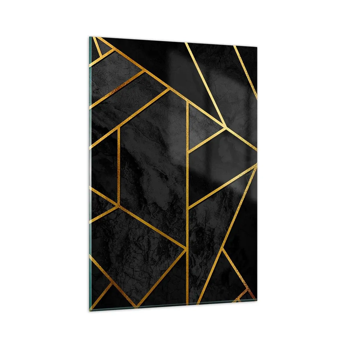 Glasbild - Bild auf glas - Geometrisches Goldmuster auf schwarzem Hintergrund - 80x120cm - Dunkelheit und Glanz - Moderne Wanddekoration für Wohnzimmer und Schlafzimmer ARTTOR