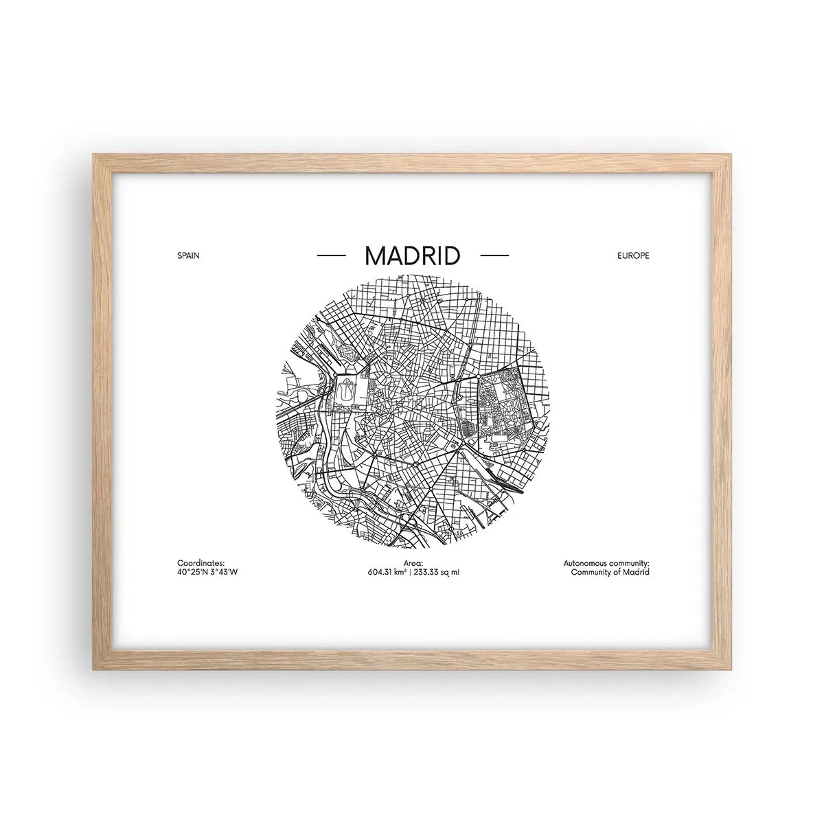 Poster in einem Rahmen aus heller Eiche - Anatomie von Madrid - 50x40 cm