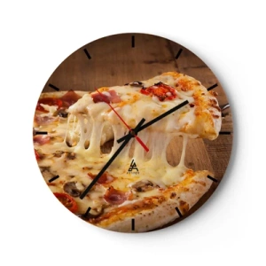 Wanduhr - Glasuhr - Ein saftiges Stück Pizza mit klebrigem Käse - 30x30cm - Ein Meisterwerk der italienischen Kunst - Moderne Wanddekoration für Wohnzimmer, Küche und Schlafzimmer ARTTOR