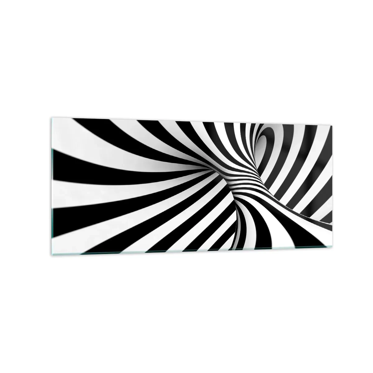 Glasbild - Bild auf glas - Abstrakter Tunnel mit schwarz-weißen Spiralstreifen - 120x50cm - Komposition: Tanzraum - Moderne Wanddekoration für Wohnzimmer und Schlafzimmer ARTTOR