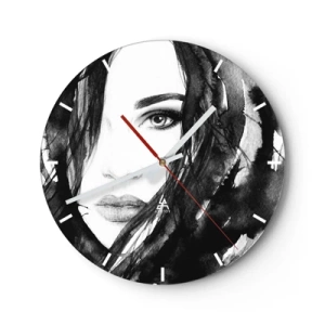 Wanduhr - Glasuhr - Porträt einer Dame in Schwarzweiß - 40x40 cm