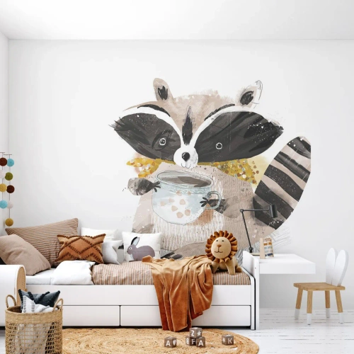 Selbstklebende Fototapete Deluxe Sticker - Mein Freund der Waschbär - Für Kinder, Waschbär, Grafik - 100x70 cm