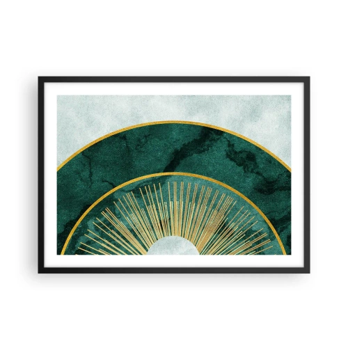 Poster in einem schwarzem Rahmen - Abstraktes Muster mit Kreisen in Smaragd- und Goldfarben. - 70x50cm - Anderes Sonnensystem - Moderne Wanddekoration für Wohnzimmer und Schlafzimmer ARTTOR