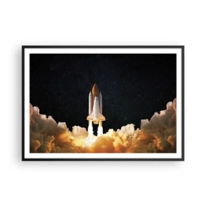 Poster in einem schwarzem Rahmen - Eine Weltraumrakete hebt vor dem Sternenhimmel ab - 100x70cm - Ad Astra! - Moderne Wanddekoration für Wohnzimmer und Schlafzimmer ARTTOR