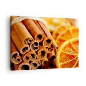 Bild auf Leinwand - Leinwandbild - Zimtstangen mit getrockneten Orangenscheiben in warmen Farben - 70x50cm - Kannst du ihr Aroma riechen? - Moderne Wanddekoration für Wohnzimmer und Schlafzimmer ARTTOR