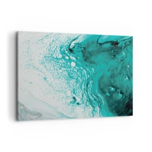 Bild auf Leinwand - Leinwandbild - Abstrakte Komposition in Türkistönen auf weißem Hintergrund - 100x70cm - Verschmelzen in Weiß und Türkis - Moderne Wanddekoration für Wohnzimmer und Schlafzimmer ARTTOR