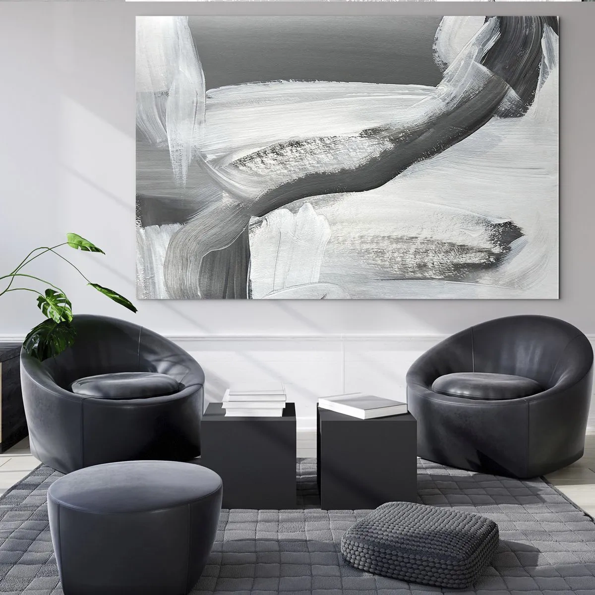 Glasbild - Bild auf glas - Schwarz-Weiß-Abstraktion mit dynamischen Pinselstrichen. - 120x80cm - Entscheidender Schritt - Moderne Wanddekoration für Wohnzimmer und Schlafzimmer ARTTOR