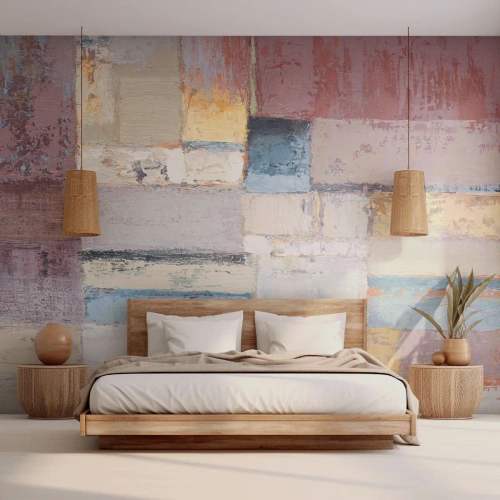 Fototapete Premium Sand - Geometrische Abstraktion in gedämpften Farben - 100x70cm - Ruhe der Geometrie - Moderne Wanddekoration für Wohnzimmer und Schlafzimmer ARTTOR