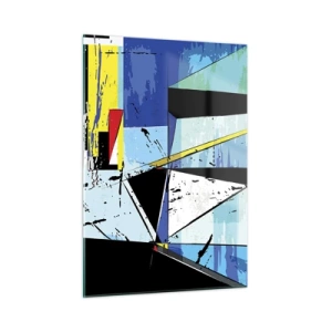 Glasbild - Bild auf glas - Abstrakte geometrische Komposition in Blautönen - 50x70cm - Betrachten Sie die Welt aus einem Blickwinkel ... - Moderne Wanddekoration für Wohnzimmer und Schlafzimmer ARTTOR