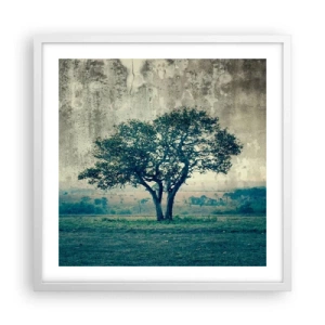 Poster in einem weißen Rahmen - Ein Apfelbaum auf blauem Feld? - 50x50 cm