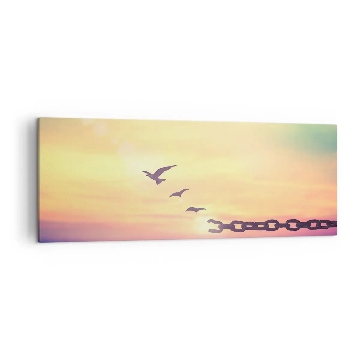 Bild auf Leinwand - Leinwandbild - Symbol der Freiheit mit Vögeln und einer zerbrochenen Kette - 140x50cm - Der Sieg der Freiheit - Moderne Wanddekoration für Wohnzimmer und Schlafzimmer ARTTOR
