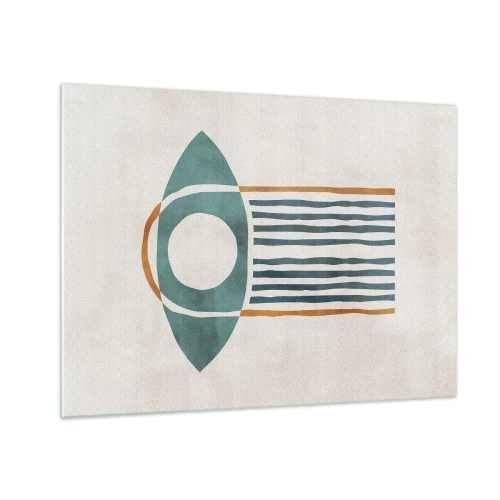Glasbild - Bild auf glas - Geometrische Form mit einem Kreis und Linien in Grün- und Rottönen. - 70x50cm - Zeichen und Rituale - Moderne Wanddekoration für Wohnzimmer und Schlafzimmer ARTTOR