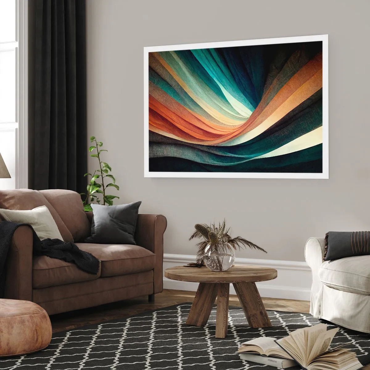 Poster - Abstrakte Wellen in warmen und kühlen Farbtönen - 100x70cm - Aus Farben gewebt - Moderne Wanddekoration für Wohnzimmer und Schlafzimmer ARTTOR