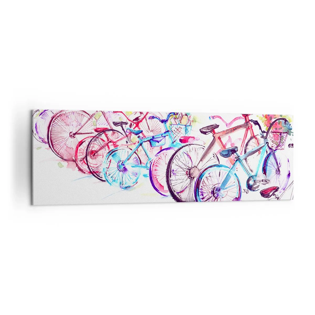 Bild auf Leinwand - Leinwandbild - Bunte Fahrräder im künstlerischen Aquarell-Stil - 160x50cm - Kongress des Antimoto-Clubs - Moderne Wanddekoration für Wohnzimmer und Schlafzimmer ARTTOR
