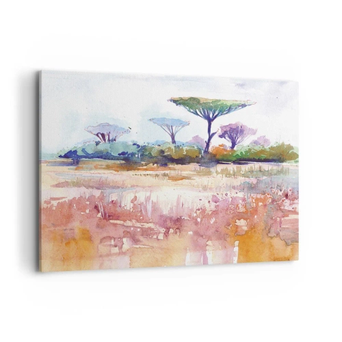 Bild auf Leinwand - Leinwandbild - Eine malerische Savannenlandschaft in Aquarellfarben - 120x80cm - Savannah-Farben - Moderne Wanddekoration für Wohnzimmer und Schlafzimmer ARTTOR
