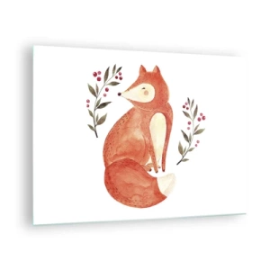 Glasbild - Bild auf glas - Entzückender Aquarellfuchs mit Zweigen und Beeren - 70x50cm - Kleine Rothaarige - Moderne Wanddekoration für Wohnzimmer und Schlafzimmer ARTTOR