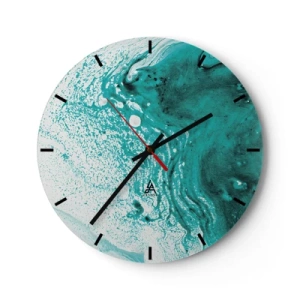 Wanduhr - Glasuhr - Türkis und weiß fließende Wellen im Fluid-Art-Stil - 30x30cm - Verschmelzen in Weiß und Türkis - Moderne Wanddekoration für Wohnzimmer, Küche und Schlafzimmer ARTTOR