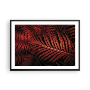 Poster in einem schwarzem Rahmen - Nahaufnahme von roten tropischen Blättern - 70x50cm - Die Hitze des Lebens - Moderne Wanddekoration für Wohnzimmer und Schlafzimmer ARTTOR