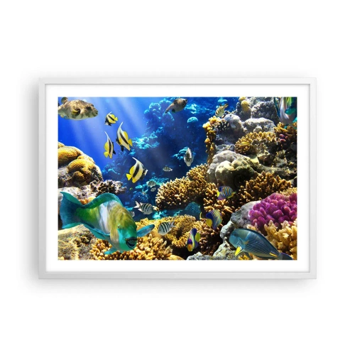 Poster in einem weißen Rahmen - Viel Verkehr auf dem Ferienweg - 70x50 cm