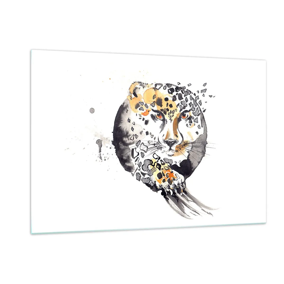 Glasbild - Bild auf glas - Leopard in einer dynamischen, abstrakten Komposition - 120x80cm - Raubtierschönheit - Moderne Wanddekoration für Wohnzimmer und Schlafzimmer ARTTOR
