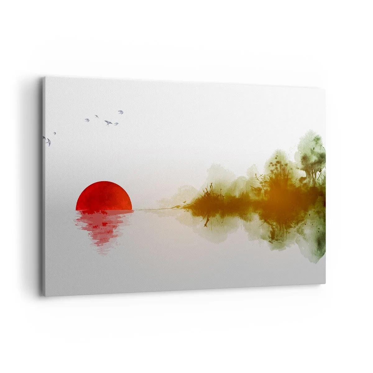 Bild auf Leinwand - Leinwandbild - Abstrakter Sonnenuntergang über einem See mit Reflexion - 100x70cm - Versprechen der Ruhe - Moderne Wanddekoration für Wohnzimmer und Schlafzimmer ARTTOR