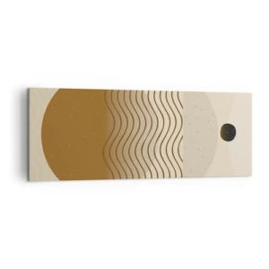 Bild auf Leinwand - Leinwandbild - Geometrische Abstraktion mit Kreisen und Wellenlinien in warmen Farben. - 140x50cm - Zur Entstehung geometrischer Figuren - Moderne Wanddekoration für Wohnzimmer und Schlafzimmer ARTTOR