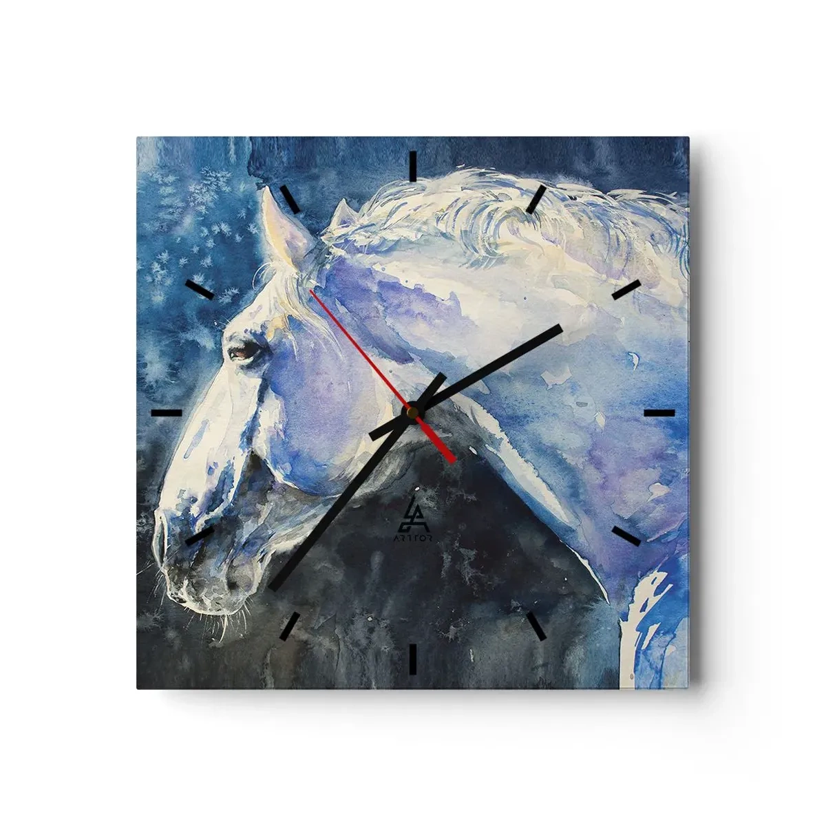 Wanduhr - Glasuhr - Ein Porträt eines Pferdes in Blautönen mit malerischem Aquarelleffekt. - 30x30cm - Porträt in blauem Glanz - Moderne Wanddekoration für Wohnzimmer und Schlafzimmer ARTTOR