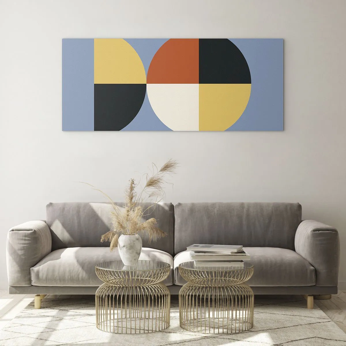 Glasbild - Bild auf glas - Geometrische Kreise auf blauem Hintergrund - 120x50cm - Beobachte und zähle - Moderne Wanddekoration für Wohnzimmer und Schlafzimmer ARTTOR