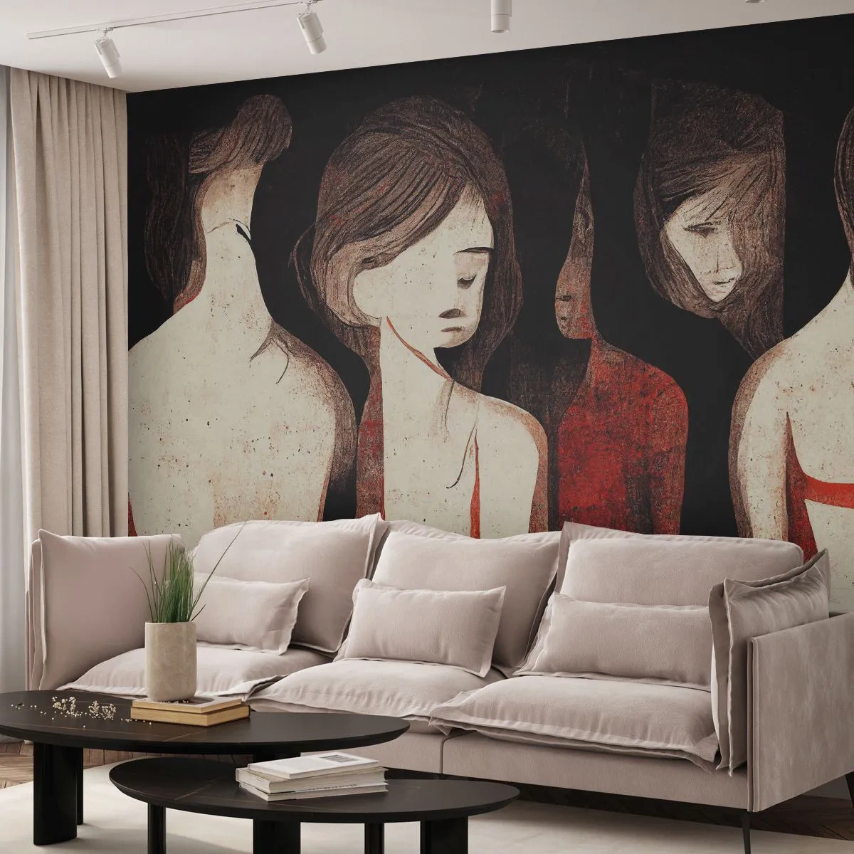 Fototapete Standard Eco - Madonnen der Dunkelheit - Frauen, Stück, Traurigkeit - 400x280 cm