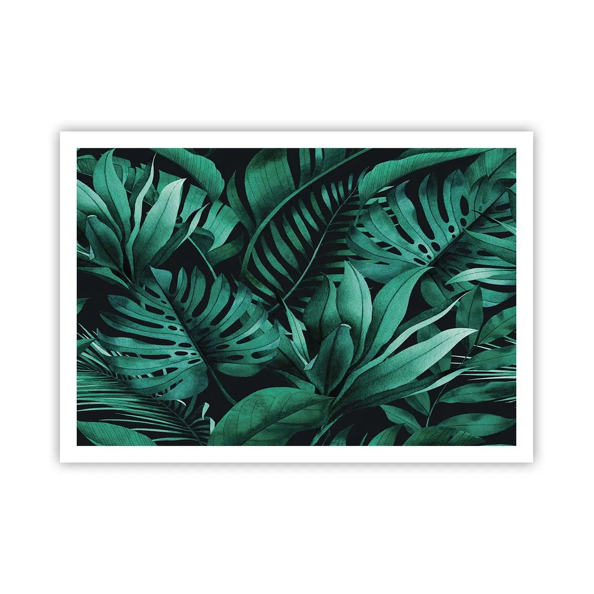 Poster - Tropische Blätter in intensiven Grüntönen - 100x70cm - Die Tiefe des tropischen Grüns - Moderne Wanddekoration für Wohnzimmer und Schlafzimmer ARTTOR